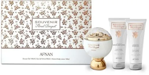 Kit Souvenir Floral Bouquet Afnan Parfum 100ml + Shower Gel 100ml + Body Lotion 100ml - Feminino - Imagem 1