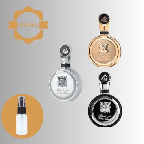 Combo Fracionados - Fakhar Platin Eau de Parfum Lattafa 5ml + Fakhar Black Lattafa Eau de Parfum 5ml+ Fakhar Gold Extrait Lattafa Eau de Parfum 5ml - Masculino - Imagem 1